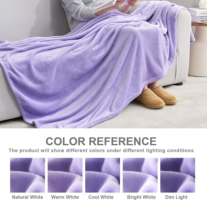 Hansleep Throw XL Light Purple Fleece Blanket, Soft Flannel Bed Blanket | Fuzzy Cozy Blanket 50x70 Inches, Multi-use for Bed, Sofa, Couch, Travel, Camping, All Season Warm Lightweight Cover