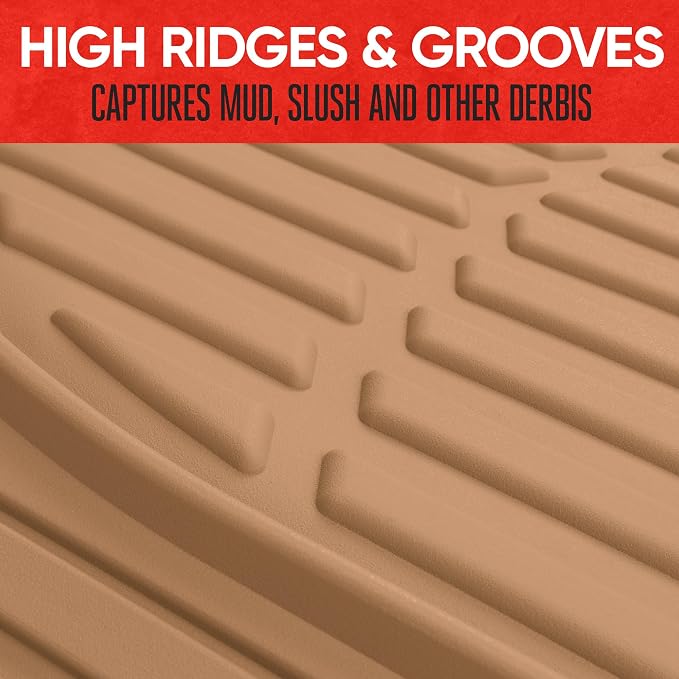 Motor Trend FlexTough Floor Mats for Cars, Beige Deep Dish All-Weather Mats, Waterproof Trim-To Fit Automotive Floor Mats for Cars Trucks SUV, Universal Floor Liner Car Accessories