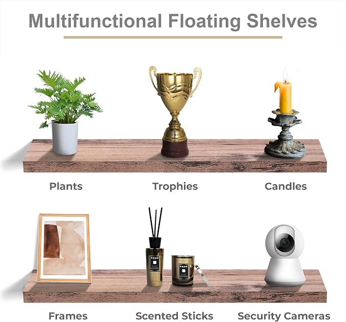 Sorbus Floating Shelves for Wall - 48 Inch Long Bathroom Shelves, Wall Decor for Bedroom, Kitchen, Living Room & Book Storage - Mounted Floating Shelf with Invisible Brackets (Mahogany, 2 Pack)