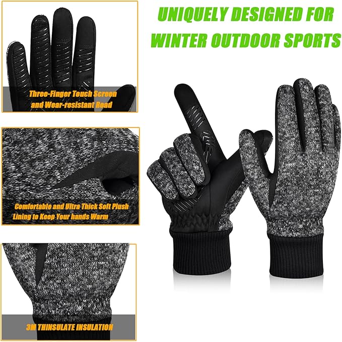MOREOK Winter Gloves for Men/Women -10°F 3M Thinsulate Warm Touch Screen Snow Ski Bicycle Bike Gloves for Driving/Cycling/Running/Hiking