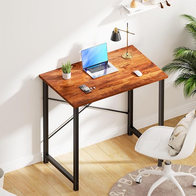 OLIXIS Small Computer Desk, Writing Desk, Home Office, 32 Inch | Study Table, X-Shaped Metal Frame, Scratch-Resistant Tabletop, Bedroom Spaces Setup, Rust
