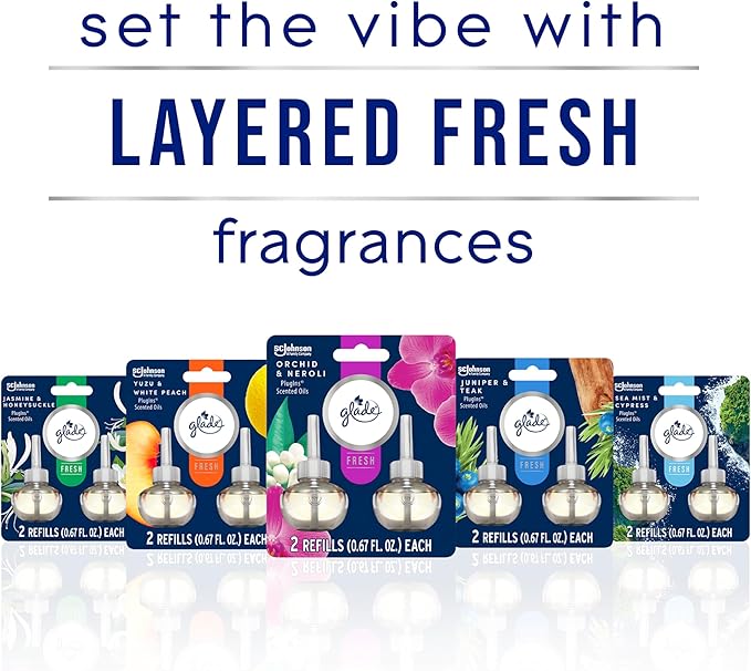 Glade PlugIns Refills Air Freshener, Sea Mist & Cypress, Scented and Essential Oils for Home and Bathroom, 0.67 Fl Oz, 10 Count