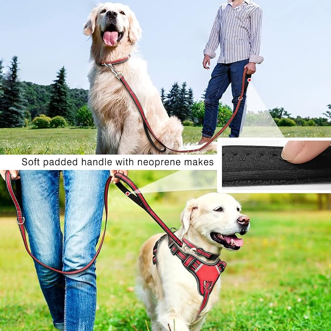 WINSEE Pet Harness Collar and Leash Set, All-in-one Reflective Dog Harness No Pull with Adjustable Buckles for Puppies, Small, Medium, Large, and Extra-Large Dogs (Large, Red)