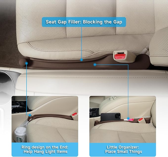Car Seat Gap Filler Set of 2, 3IN1 Seat Side Gap Filler Plug with Storage Slot & Hook Function, Soft Foam Universal Fit Car SUV Truck Fill Gap Between Seats Console Organizer���Narrow Dark brown���