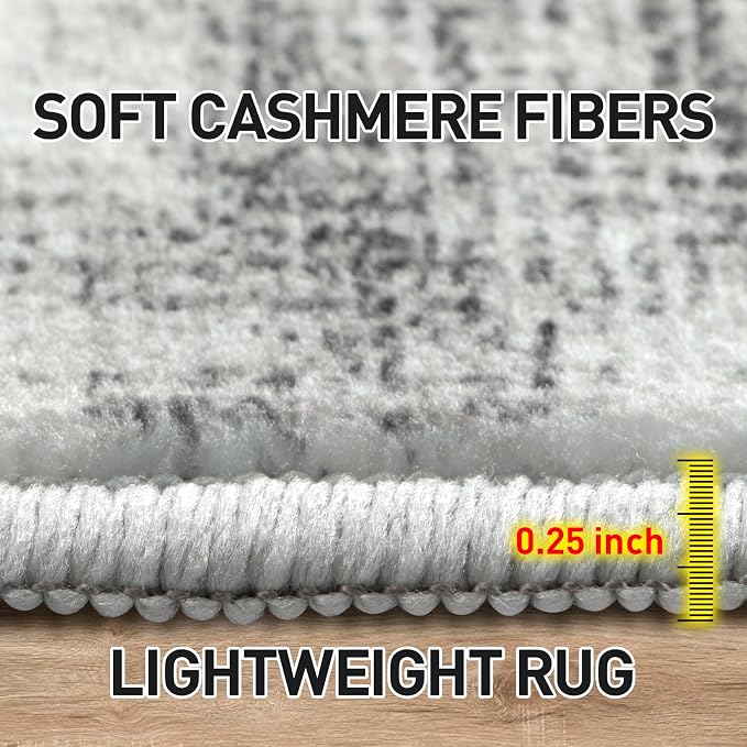 4x6 Area Rugs Washable Rug: Modern Abstract Living Room Rug Soft Anti-Skid Thin Carpet Indoor Floor Non-Shedding Carpets for Bedroom Dining Room Farmhouse Nursery Home Office - Black Grey