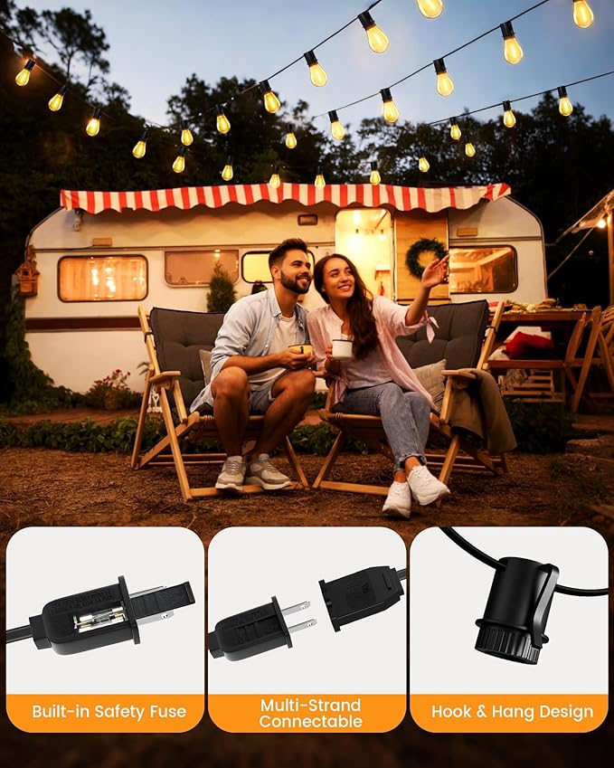 Torkase 150FT Outdoor String Lights LED, 45+3 S14 Bulbs Shatterproof, IP54 Waterproof Dimmable for Large Outdoor Events, Resorts, Hotel Lighting - Commercial Grade Connectable