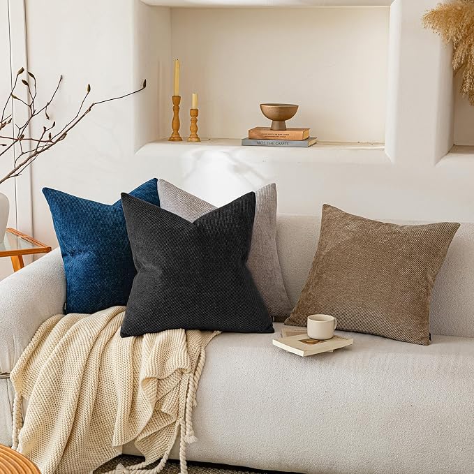 a moment Pack of 2 Decorative Chenille Throw Pillow Covers with Twill Cushion Covers for Sofa Living Room Couch Bed 26x26 Inch, Black