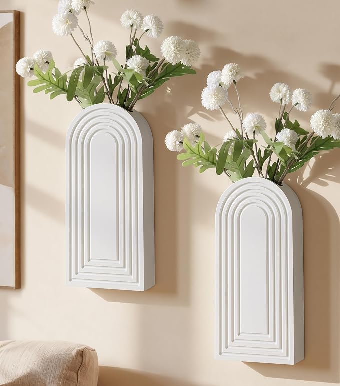 Wooden Wall Vase Set of 2, Wall Hanging Planter Modern Farmhouse Wall Decor for Boho Wall Decor for Indoor Entryway Hallway Bathroom Living Room Dining Room