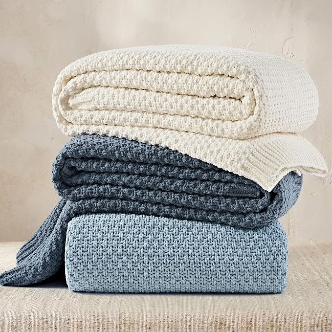 EVERGRACEHOME Chunky Chenille Knit Throw Blanket, 90 x 90, Chambray Blue | Sculpted Moss Stitch, Chic Modern Farmhouse, All-Season Warmth, OEKO-TEX® Certified, Oversized Queen for Couch, Bed, Sofa