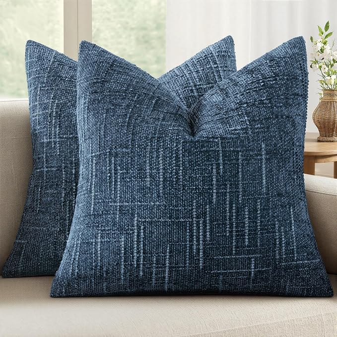 MIULEE Chenille Textured Throw Pillow Covers Blue Ashes 20x20 Set of 2 | Slubby Decorative Pillows, Boho Farmhouse Coastal Decor, Modern Neutral Cushion Covers for Couch Sofa Bed Living Room
