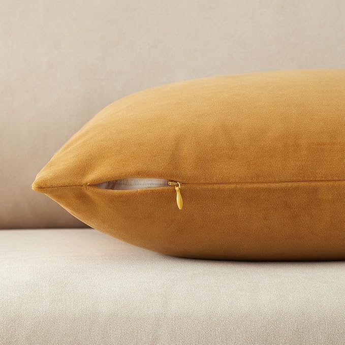18x18 Throw Pillow Covers Decorative Velvet Couch Covers Set of 2,Orange | JUSPURBET Cozy Soft Pillowcases with Invisible Zipper for Modern Couch Sofa Bed Living Room Bedroom Home Decor