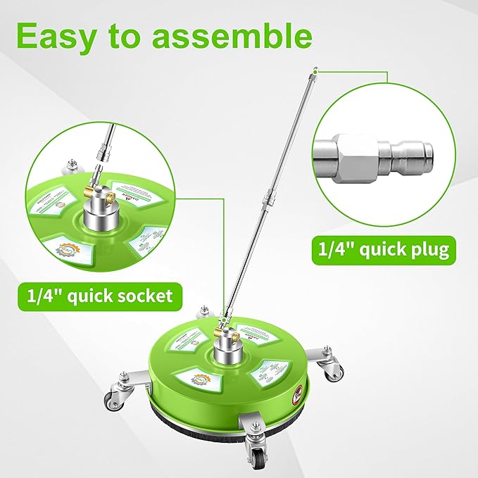 PWACCS 14" Pressure Washer Surface Cleaner, Stainless Steel Surface Cleaner for Power Washer, Pressure Washer Attachment for Cleaning Driveways, Patios, Sidewalks, and Decks, 1/4" Quick Connect