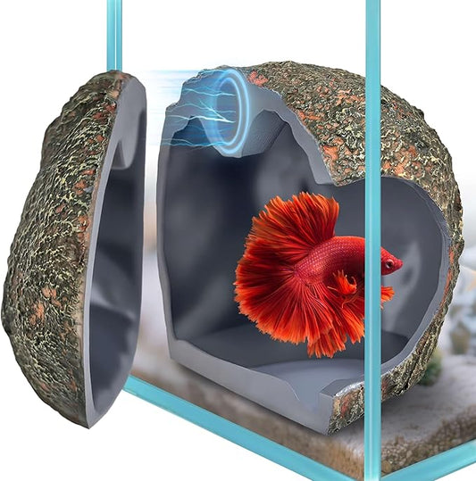 3rd-Gen Magnetic Aquarium Cave, Realistic Magnetic Rocks Fish Tank Decor with Strong Magnet, Resin Pleco Hideout for Betta, Cichlid and Shrimp, Easy Viewing Shelter for Small Fish and Reptiles