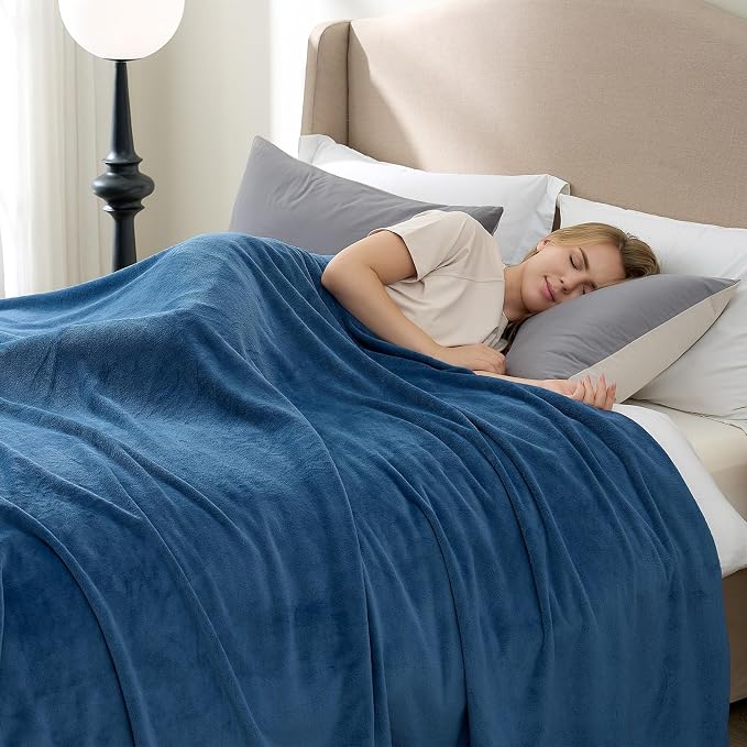 Hansleep Full Mineral Blue Fleece Blanket, Soft Flannel Bed Blanket | Fuzzy Cozy Blanket 84x90 Inches, Multi-use for Bed, Sofa, Couch, Travel, Camping, All Season Warm Lightweight Cover