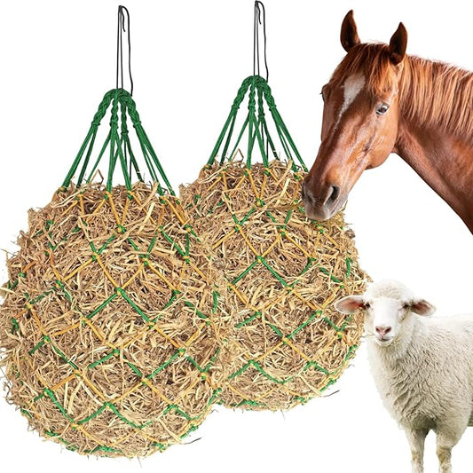 2PCS Hay Nets for Horses,2.36"x2.36" Holes 40”Horse Hay Feeder Net for Slower Feeding,Strong Load-Bearing Hay Bag Hanging for Horse Stable Trailer (Green)
