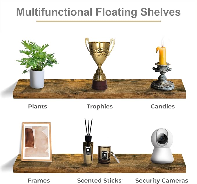 Sorbus Floating Shelves for Wall - 48 Inch Long Bathroom Shelves, Wall Decor for Bedroom, Kitchen, Living Room & Book Storage - Mounted Floating Shelf with Invisible Brackets (Rustic Brown, 3 Pack)