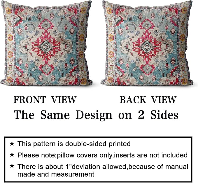 Snycler Boho Throw Pillow Covers 24x24 inch Set of 2 Boho Rug Carpet Double Sided Pattern Cotton Soft Pillow Case Cushion Cover Pillowcase for Couch Sofa Bed Decorative (Rose Red)