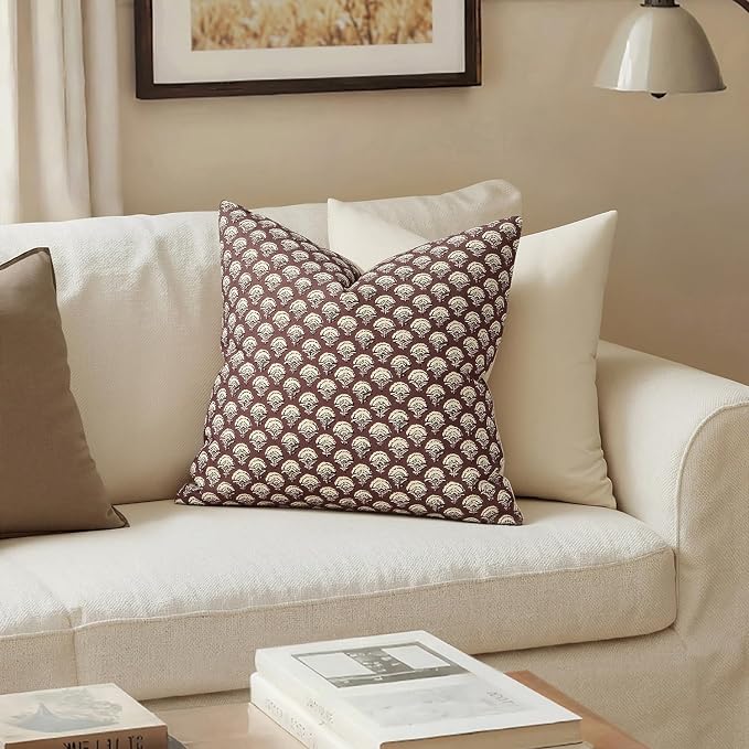 MIULEE Floral Print Decorative Euro Pillow Covers 22x22, Withered Rose | Vintage Boho Farmhouse Modern Home Decor, Set of 2, Block Print Cushion Covers for Couch Sofa Bed Living Room