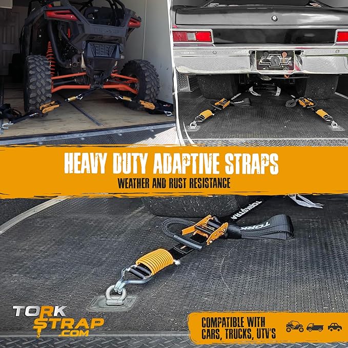 TorkStrap Pro 25' x 2'' Self Tensioning Ratchet Straps (10,000LB Break Strength) - Adjusts to Load Shifts - Heavy Duty & Industrial Use - Extra Soft Loops - Heavy UTV, Cargo, ATV, Trucks (2-Pack)