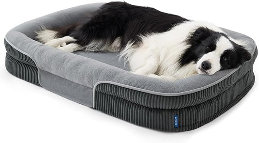 Bedsure XL Orthopedic Dog Beds Large Sized Dog - 360° Oval Bolster Large Dogs Bed for Senior Dogs with Waterproof Washable Cover, Extra Large Comfort Pet Sofa Couch with Ultra-Soft Fleece, Grey, 42"