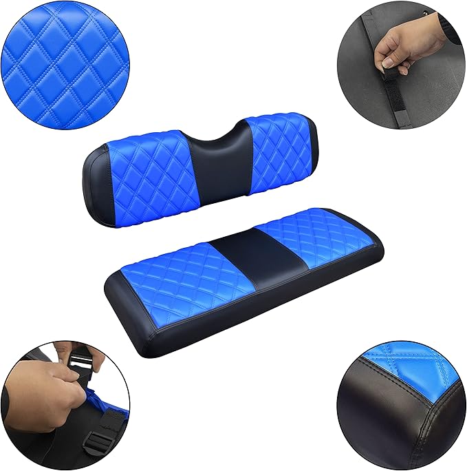 NOKINS Golf Cart Seat Covers Fit Club Car Precedent/DS/EZGO RXV/TXT/Yamaha Drive Aftermarket Standard Rear Seat Cushion, No Stapler, Multiple Colors&Breathable (Blue&Black)