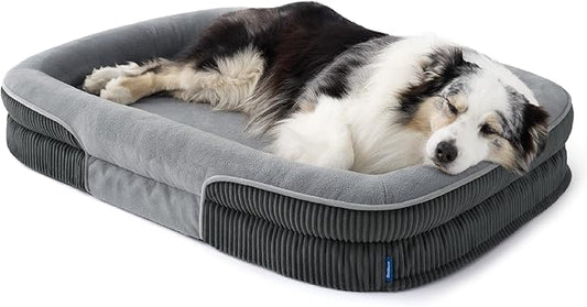 Bedsure XL Pro Orthopedic Dog Beds Large Sized Dog - 360° Oval Bolster Jumbo Dogs Bed for Senior Dogs with Waterproof Washable Cover, Extra Large Pet Sofa Couch with Ultra-Soft Fleece, Grey, 45"
