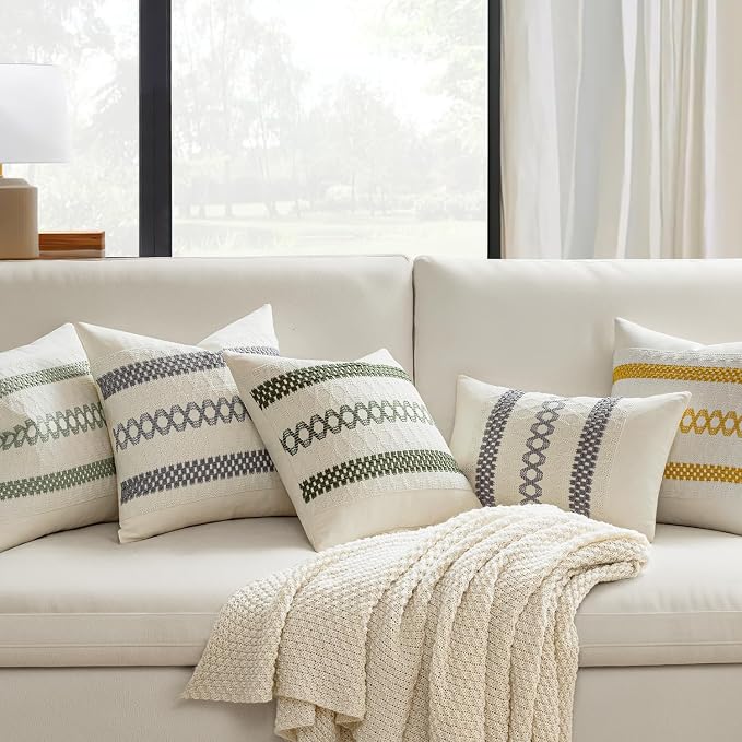 MIULEE Set of 2 Gray Boho Decorative Pillow Covers 18x18 Inch | Farmhouse Couch Throw Pillows, Modern Spring Cotton Cushion Covers, Macrame Woven Home Decor for Bed Sofa Chair