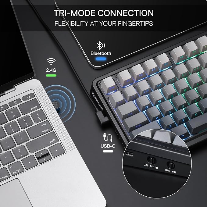 Redragon K686 PRO Wireless RGB Gasket Gaming Mechanical Keyboard, Easy Knob | Multi-Function Control Wheel, 0-Delay Tri-Mode, Cushioned 5-Layer Noise Dampening for Creamy Thocky Sound, Practical 98 Keys