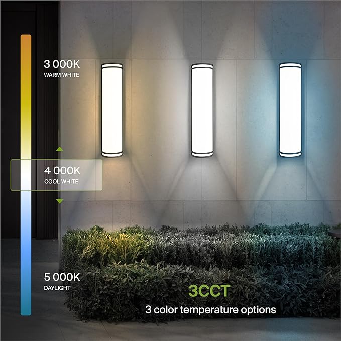 ASD 24 Inch LED Outdoor Sconce Lights - 25W 120-277V 3000K 4000K 5000K Black Exterior Lighting Fixtures, Dimmable Exterior Lights for House, Modern Patio Wall Light Fixture ETL