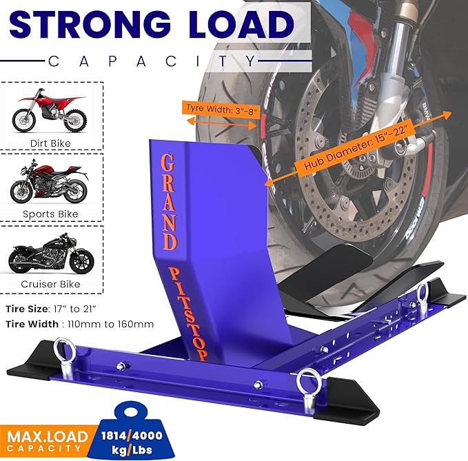 GRAND PITSTOP Universal Wheel Chock for Motorcycle Stand for Trailer Completely Adjustable Detachable Foldable Wheel Chock (Blue)