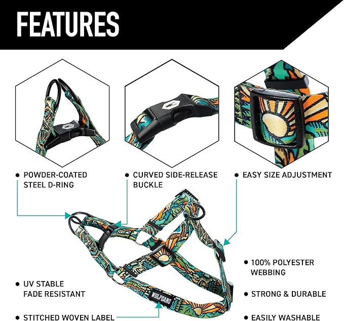 Wolfgang Heavy Duty Adjustable Dog Harness, Pull-Tested for Walking & Training, WildWolf Print, Large