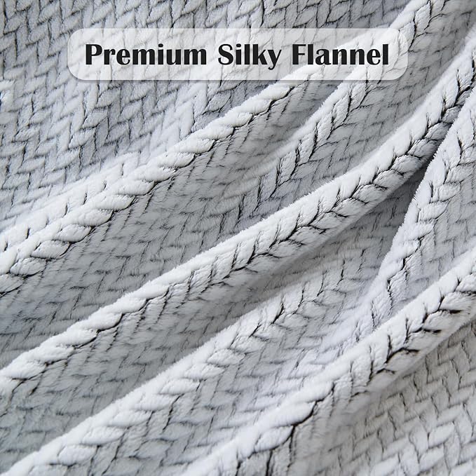 NEWCOSPLAY Fleece Leaves Pattern Twin Blanket, Frosty Dark Grey, 60"x80" | Super Soft Throw Blanket, Lightweight Cozy Bed Sofa Blanket, Premium Silky Flannel Fleece, Travel Blanket for All Season Use