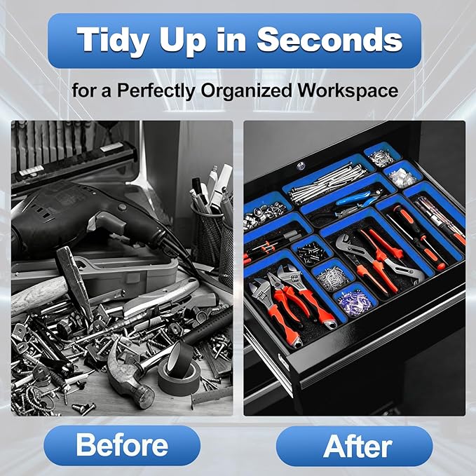 Collapsible Magnetic Parts Tray Set with Extra Strong Magnet Up to 18LB, 3 Different Size Silicone Foldable Tool for Organizing Screw Bolts Nuts Washers Pins and Other Small Metal Parts -Blue