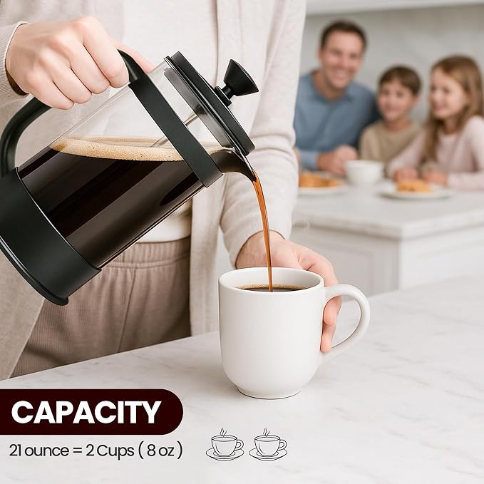 Utopia Kitchen Borosilicate Glass French Press Coffee Maker 21 Oz, Black | Heat-Resistant Cafetiere & Tea Maker, Thickened Glass Coffee Press for Travel and Camping