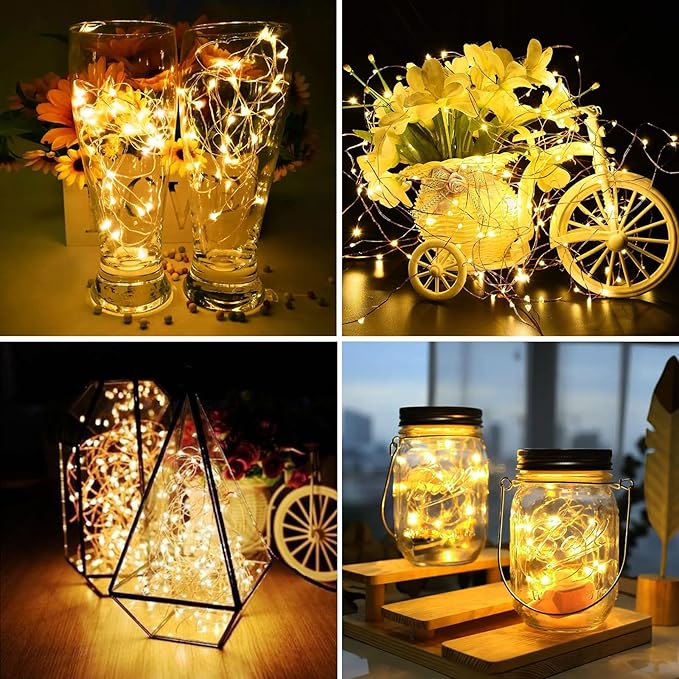 ZGWJ 100 Pack Fairy Lights Battery Operated, 7ft 20 Mini LED Fairy String Lights Silver Wire 3 Modes for DIY, Parties, Wedding, Bedroom, Halloween Christmas Decoration Warm White