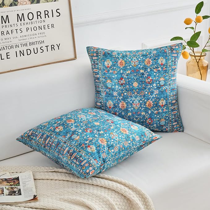 Boho Throw Pillow Covers 18x18 inch Set of 2,Boho Vintage Carpet Pattern Antique Ethnic Decor Double Sided Pattern Cushion Cover Soft Pillow Case Living Sofa Room Bed Square Pillow Cover