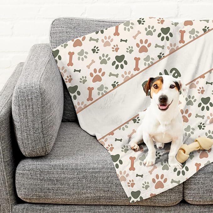 Prints Next Day – Custom 50" x 60" Plush Pet Lightweight Blanket Personalized with Pet Lightweight's Name - Paw Pattern - Gift for Dog Owners - Printed in America
