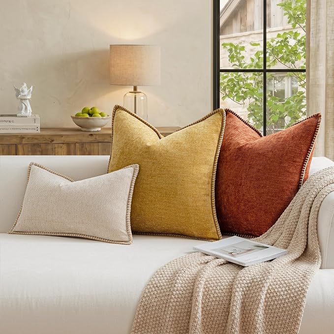 a moment Fall Decorative Throw Pillow Covers Pack of 2,20x12 Inch Crafted Border Yellow