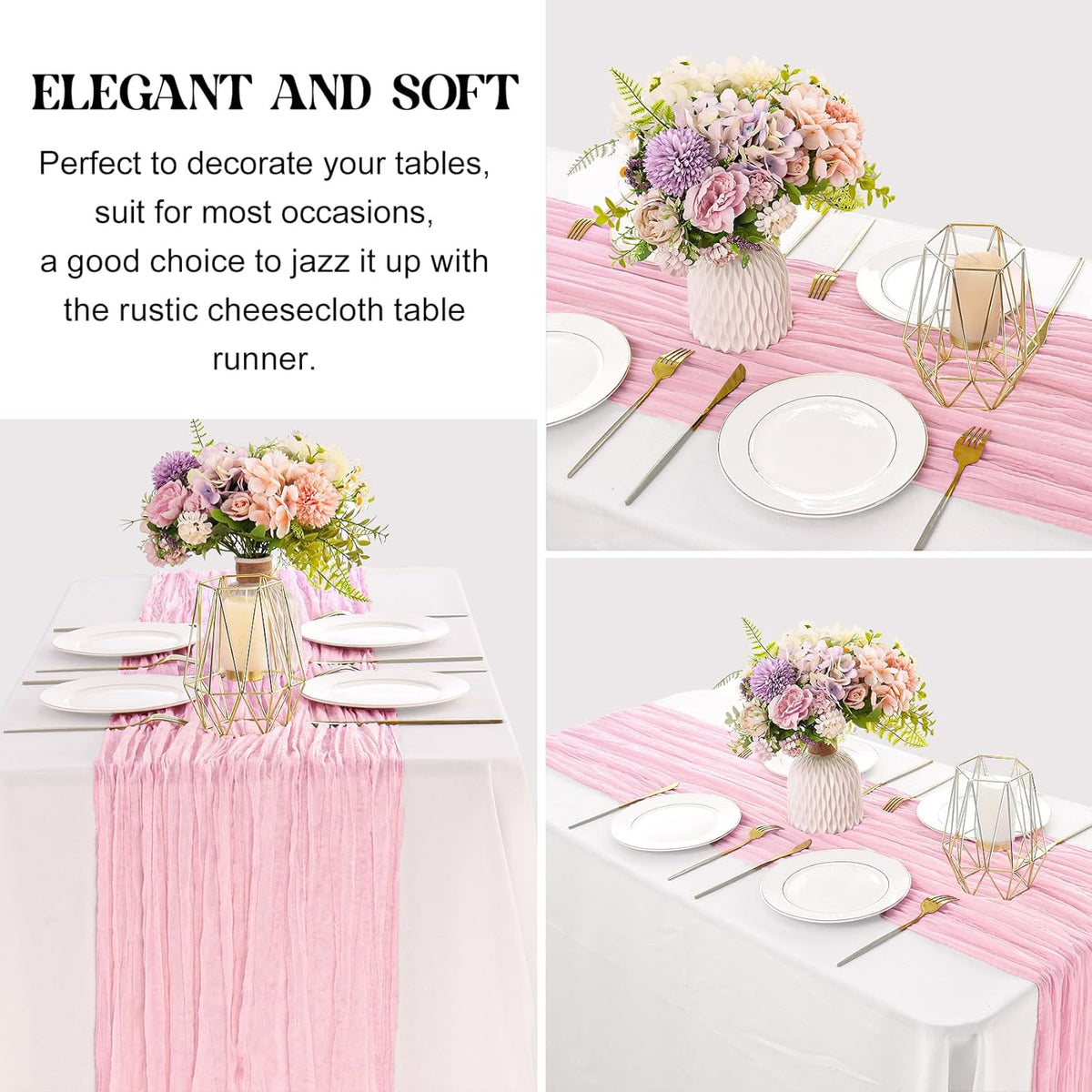 6 Pieces Pink 10FT Cheesecloth Table Runner Boho Gauze Fabric Table Runner Rustic Sheer Runner for Wedding Birthday Baby Shower Party Boho Table Decoration（Pink）