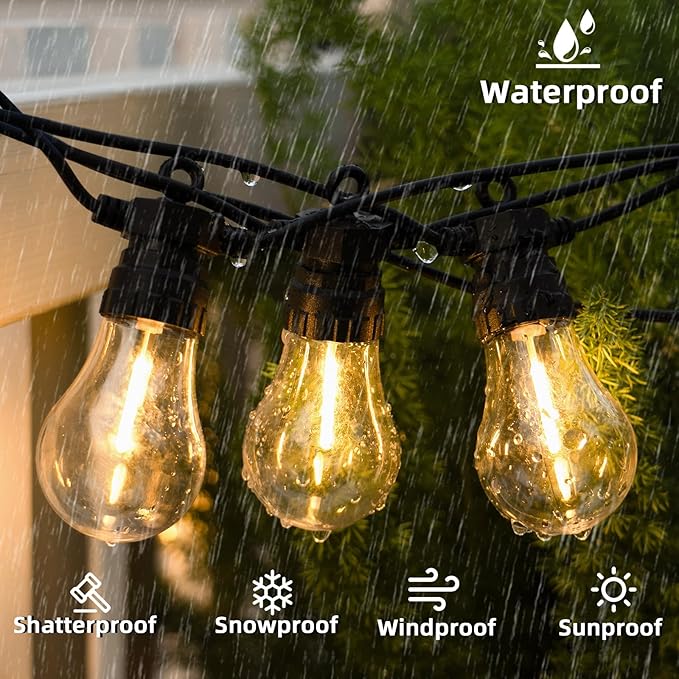 LED Outdoor String Lights with 20 Shatterproof Edison Bulbs, 39.4FT Commercial Grade Patio Lights, Replaceable Wick Outside Hanging Lights Waterproof for Porch, Deck, Garden, Backyard 2700K