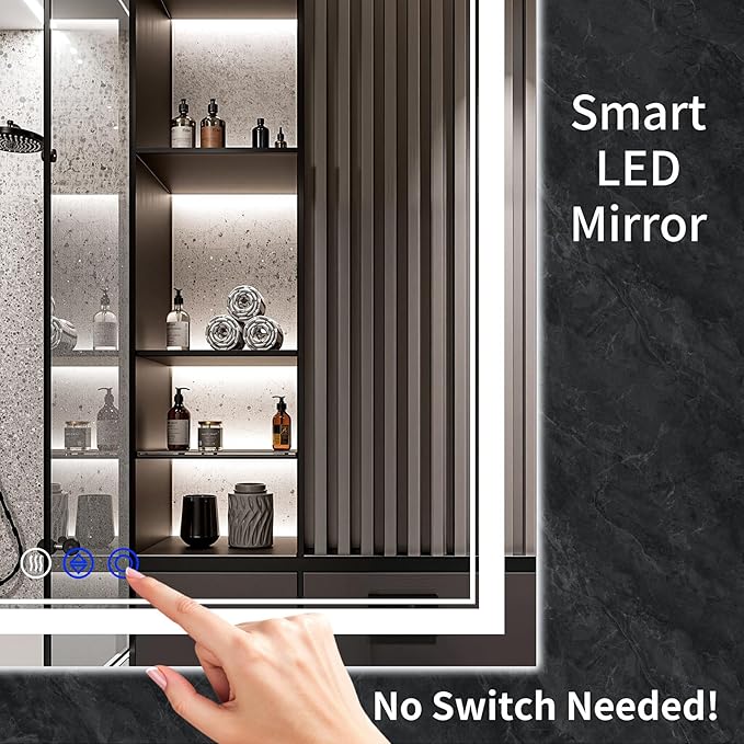 60"x36" LED Bathroom Mirror with Anti-Fog, Stepless Dimmable Lights, 3 Color Modes, Shatter-Proof Tempered Glass,Waterproof Design