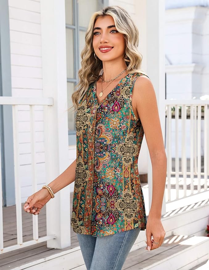 Zeagoo Tank Tops for Women 2026 Summer Top Henley Shirts Dressy Casual Loose Fit V-Neck Button Down Sleeveless Tshirt Blouse