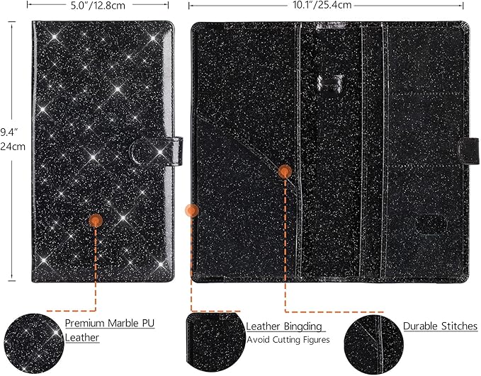 TOURSUIT Car Registration and Insurance Card Holder, Glitter Black | Vehicle License Document Organizer, Glove Box Compartment, Interior Car Accessories, For Women Men