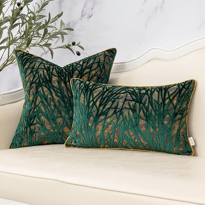 Green Twigs Throw Pillow Cover Branches Velvet Cushion Case Neutral Pillowcase for Sofa Couch Bedroom Living Room Home Decor,18x18 Inch
