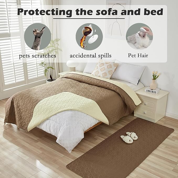 Waterproof Dog Bed Cover Pet Blanket, Soft Pet Couch Covers for Sofa Washable, Bed Couch Sofa Furniture Protector for Puppy Cat Kids (Khaki,100 * 127 CM)