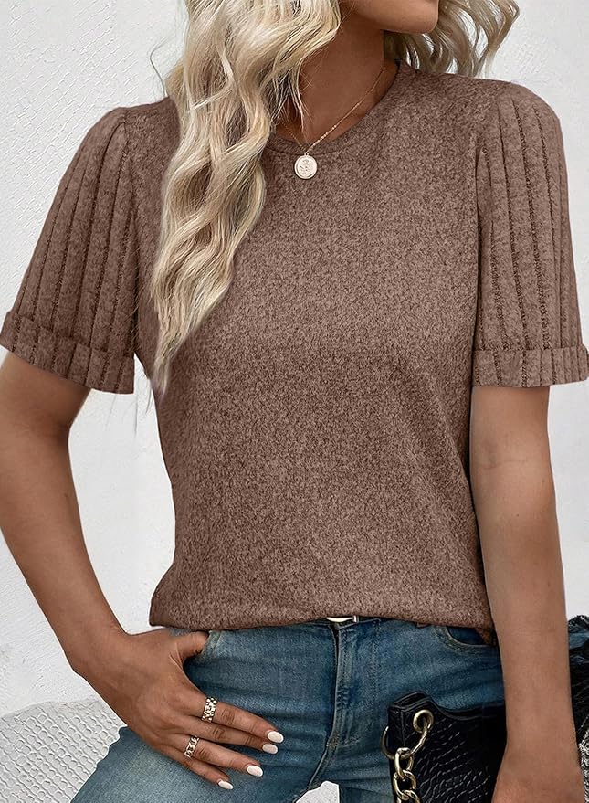 SHEWIN Women's Short Sleeve Summer Tops Crewneck Knit Solid Loose Casual Basic T Shirts Tee Blouses