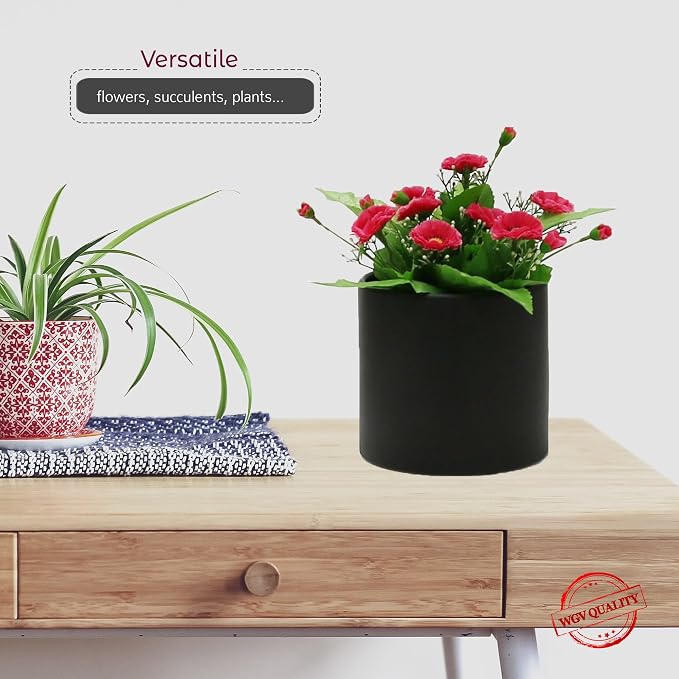 WGVI Matte Black Ceramic Cylinder Vase Width 5.5" Height 5", Flower Arrangements, Candle Holder, Terrarium Planter Pot, Storage Container Organizer, Pen Brush Holder, Home Tabletop Decor, 1 Piece