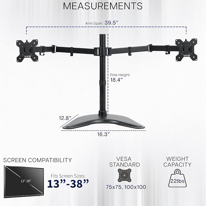 VIVO Dual LED LCD Monitor Free-Standing Desk Stand