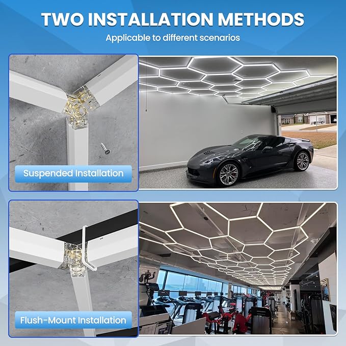 Hexagonal Garage Lights, Ultra-Bright Garage Ceiling LED Lights, 1-Pack 6500K, Suitable for Gyms, Basements, Warehouses, Auto Detailing Shops, Showrooms