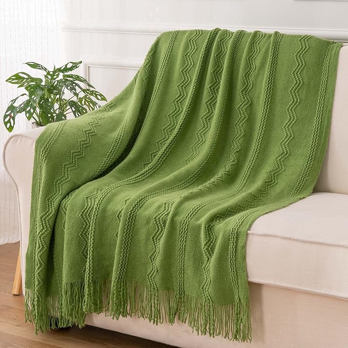 BATTILO HOME Moss Green Throw Blanket for Couch, Spring Decorative Green Blankets for Sofa, Spring Throw Blanket, 50"x60"
